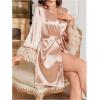 imageOYOANGLE Womens Satin Sheer Robe Fuzzy Silk Belted Bathrobe V Neck Long Bell Sleeve KimonoChampagne