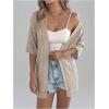 imageOYOANGLE Womens Short Sleeve Crochet Cardigan Sweater Lightweight Open Front Boho Kimono OuterwearKhaki
