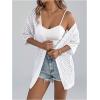 imageOYOANGLE Womens Short Sleeve Crochet Cardigan Sweater Lightweight Open Front Boho Kimono OuterwearWhite