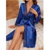 imageOYOANGLE Womens Silk Robe Long Lace Trim Satin Kimono Sleeve Sexy Soft Lightweight Vacation Sleepwear RobeBlue