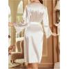 imageOYOANGLE Womens Silk Robe Long Lace Trim Satin Kimono Sleeve Sexy Soft Lightweight Vacation Sleepwear RobeWhite
