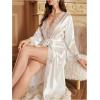 imageOYOANGLE Womens Silk Robe Long Lace Trim Satin Kimono Sleeve Sexy Soft Lightweight Vacation Sleepwear RobeWhite