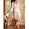imageOYOANGLE Womens Silk Robe Long Lace Trim Satin Kimono Sleeve Sexy Soft Lightweight Vacation Sleepwear RobeWhite