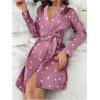 imageOYOANGLE Womens Silk Satin Cute Heart Printed Robe Long Kimono Sleeve Soft Lightweight Vacation Sleepwear BathrobeDusty Pink