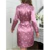imageOYOANGLE Womens Silk Satin Cute Heart Printed Robe Long Kimono Sleeve Soft Lightweight Vacation Sleepwear BathrobeDusty Pink