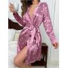 imageOYOANGLE Womens Silk Satin Cute Heart Printed Robe Long Kimono Sleeve Soft Lightweight Vacation Sleepwear BathrobeDusty Pink