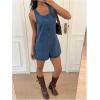 imageOYOANGLE Womens Sleeveless Denim Romper Backless Wide Leg Shorts Jean Jumpsuits OverallsBlue