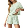 imageOYOANGLE Womens 2 Piece Lounge Set Striped Short Sleeve Sleepwear T Shirt and Shorts Pjs LoungewearMint Green
