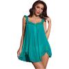 imageOYOANGLE Womens 2 Piece Mesh Sheer Floral Lace Babydoll Slip Dress Nightgowns and Thong Lingerie SetTeal Blue