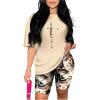 imageOYOANGLE Womens 2 Piece Summer Outfits Short Sleeve Crew Neck Casual T Shirts and Graphic Biker ShortsMulticolor
