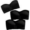 imageOYOANGLE Womens 3 Pack Front Closure Strapless Bandeau Bras Wireless Push Up Comfy Padded BralettesBlack