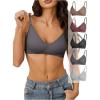 imageOYOANGLE Womens 5 Pieces Rib Knit Spaghetti Strap V Neck Wireless Bra Set Seamless Solid Plain No Padded BraletteBlack and Grey