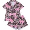 imageOYOANGLE Womens Bow Leopard Print Pajama Set Cheetah Button Down Shirt and Shorts Pjs Summer SleepwearBrown Pink