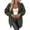 imageOYOANGLE Womens Cheetah Print Fuzzy Cardigan Sweater Leopard Button Down Draped Sweaters with PocketArmy Green