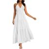 imageOYOANGLE Womens Fall Formal Wedding Guest Halter Dress Backless Flowy Vacation Boho Maxi DressesWhite