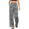 imageOYOANGLE Womens Leopard Print Elastic High Waist Long Pants Cheetah Printed Wide Leg Loose Trousers with PocketsBlack and White