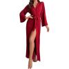 imageOYOANGLE Womens Long Robes Kimono Elegant Lightweight Knit V Neck Bathrobe Soft Sleepwear Casual Bath RobeRed