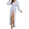 imageOYOANGLE Womens Long Robes Kimono Elegant Lightweight Knit V Neck Bathrobe Soft Sleepwear Casual Bath RobeWhite