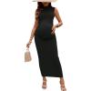 imageOYOANGLE Womens Maternity Mock Neck Sleeveless Ruched Dress Pregnancy Bodycon Maxi Tank Dresses Baby Shower PhotoshootBlack