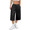 imageOYOANGLE Womens Pleated Bermuda Shorts Low Waisted Loose Wide Leg Dressy Shorts with PocketBlack