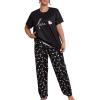 imageOYOANGLE Womens Plus Size 2 Piece Pajama Set Short Sleeve Shirt with Long Pajama PantBlack Print