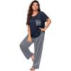imageOYOANGLE Womens Plus Size 2 Piece Pajama Set Short Sleeve Shirt with Long Pajama PantBlue White