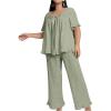 imageOYOANGLE Womens Plus Size Pajama Set Floral Short Sleeve Sleepwear Ruffle Pants 2 Piece Pjs Lounge SetGreen
