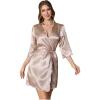 imageOYOANGLE Womens Satin Robe Kimono Bathrobe Short Belted Robes Bridesmaids Sleepwear LoungewearChampagne