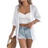 imageOYOANGLE Womens Short Sleeve Crochet Cardigan Sweater Lightweight Open Front Boho Kimono OuterwearWhite