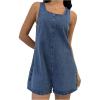 imageOYOANGLE Womens Sleeveless Denim Romper Backless Wide Leg Shorts Jean Jumpsuits OverallsBlue