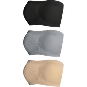imageOYOANGLE Womens 3 Pack Bandeau Bras Non Slip No Padding Strapless Wireless Tube Top BraMulticolor