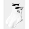 imageOYOANGLE Womens 1 Pair Letter Graphic Ribbed Knit Crew Socks Striped Trim Mid Calf SocksWhite