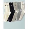 imageOYOANGLE Womens 5 Pairs Cute Bow Crew Socks Soft Comfy Lightweight Thin SocksBlack White Grey
