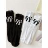 imageOYOANGLE Womens 6 Pairs Ruffle Frilly Crew Socks Breathable Bow Print Ribbed SockBlack Grey Pink