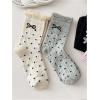 imageOYOANGLE Womens 6 Pairs Ruffle Frilly Crew Socks Breathable Bow Print Ribbed SockBlack Grey Pink