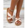imageOYOANGLE Womens Criss Cross Straps Straw Sandals Open Toe Flat Casual Beach SandalsBeige