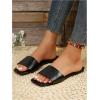 imageOYOANGLE Womens Leather Dressy Slide Sandals Square Open Toe Comfortable Flat SandalsBlack