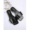 imageOYOANGLE Womens Leather Dressy Slide Sandals Square Open Toe Comfortable Flat SandalsBlack