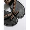 imageOYOANGLE Womens Leopard Print Toe Ring Sandals Strappy Open Toe Slip On Flat Casual Outdoor SandalsBlack