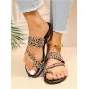 imageOYOANGLE Womens Leopard Print Toe Ring Sandals Strappy Open Toe Slip On Flat Casual Outdoor SandalsBlack