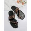 imageOYOANGLE Womens Leopard Print Toe Ring Sandals Strappy Open Toe Slip On Flat Casual Outdoor SandalsBlack