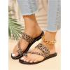 imageOYOANGLE Womens Leopard Print Toe Ring Sandals Strappy Open Toe Slip On Flat Casual Outdoor SandalsBlack