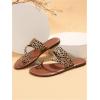 imageOYOANGLE Womens Leopard Print Toe Ring Sandals Strappy Open Toe Slip On Flat Casual Outdoor SandalsBrown