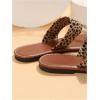 imageOYOANGLE Womens Leopard Print Toe Ring Sandals Strappy Open Toe Slip On Flat Casual Outdoor SandalsBrown