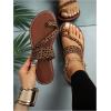 imageOYOANGLE Womens Leopard Print Toe Ring Sandals Strappy Open Toe Slip On Flat Casual Outdoor SandalsMulticolor