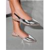 imageOYOANGLE Womens Metallic Leather Pointed Toe Slingback Flat Sandals Y2K Comfortable Dressy Casual ShoesSilver