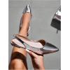 imageOYOANGLE Womens Metallic Leather Pointed Toe Slingback Flat Sandals Y2K Comfortable Dressy Casual ShoesSilver