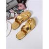 imageOYOANGLE Womens Metallic Leather Toe Ring Slide Sandals Comfortable Dressy Slip on Flat SandalGold
