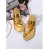 imageOYOANGLE Womens Metallic Leather Toe Ring Slide Sandals Comfortable Dressy Slip on Flat SandalGold