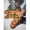 imageOYOANGLE Womens Metallic Leather Toe Ring Slide Sandals Comfortable Dressy Slip on Flat SandalGold